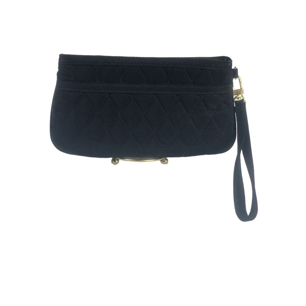 Vera Bradley Wristlet Black Quilted Gold-Tone Hardware Chic Classic - Picture 2 of 7
